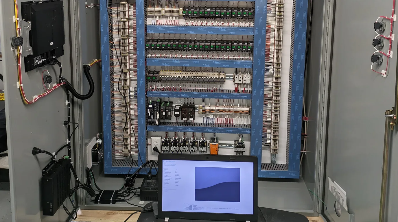 Industrial motor starter panel, contactors, and control diagnostics